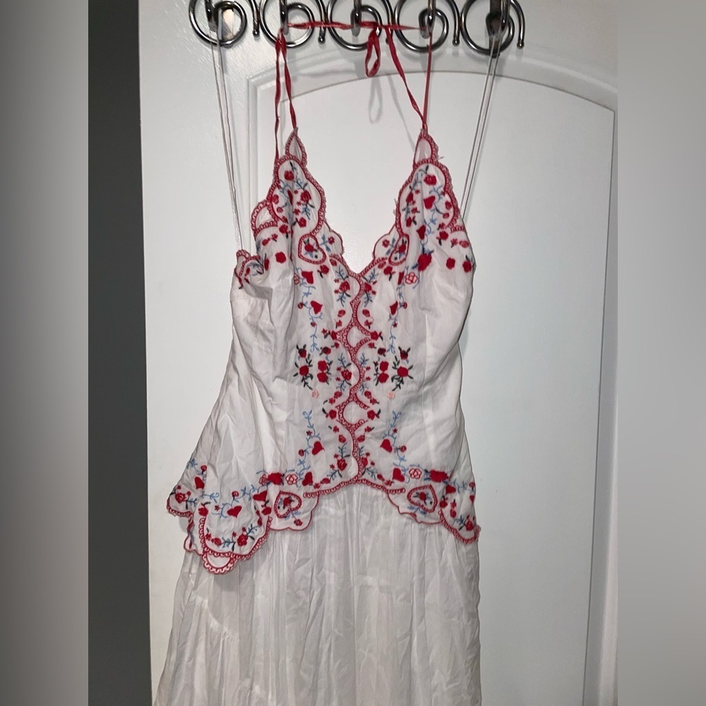 NEW! Free People Valenciana Embroidered Cotton Dress Cottagecore Boho 🍒 Medium - Picture 10 of 16